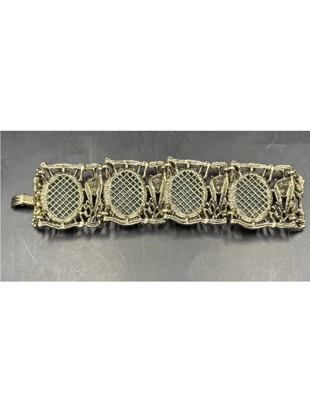 Vintage Egyptian revival bracelet and clip on earrings